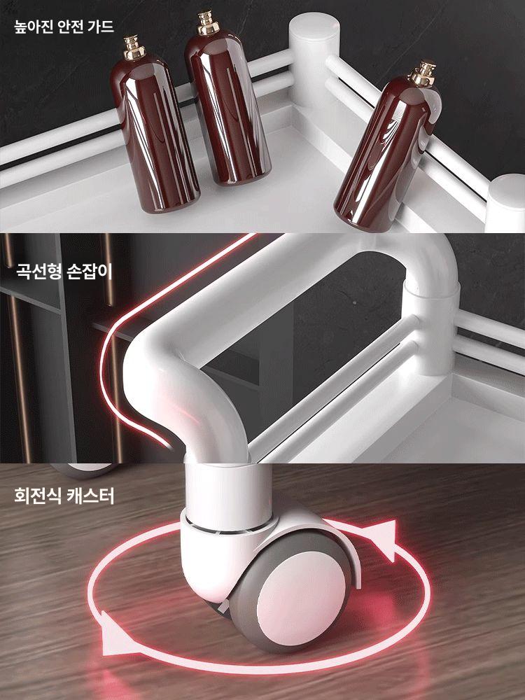 식당 카트 이동식 바퀴 미용실 트롤리 이발소 주방 왜건 수납 선반 - 상세 이미지 5