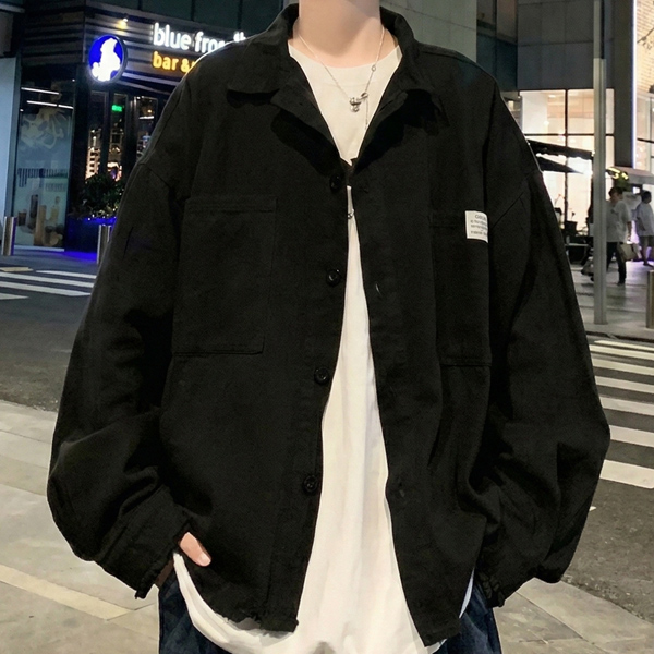 루즈핏 무지 캐주얼 남성 포켓 베이직 데일리 셔츠 IS-JK05 - 블랙