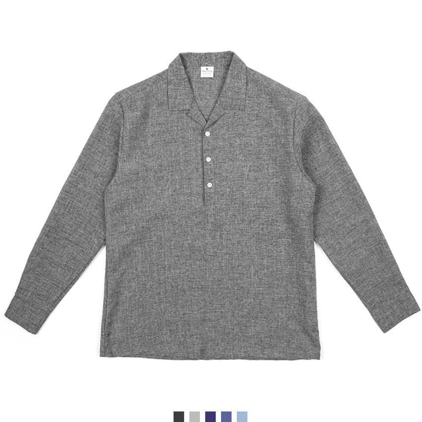 남자 오픈카라 헨리넥 셔츠 미니멀 봄 남방 - 그레이