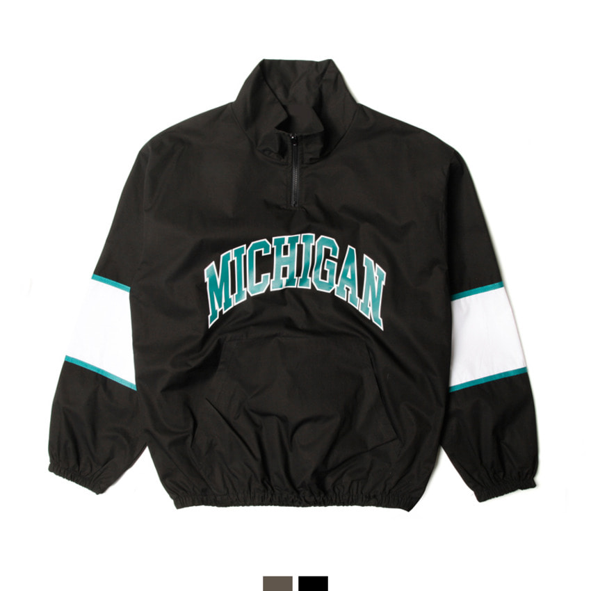 남자 아노락 바람막이 반집업 미시간 레터링 스트릿 윈드브레이커 점퍼 - 차콜