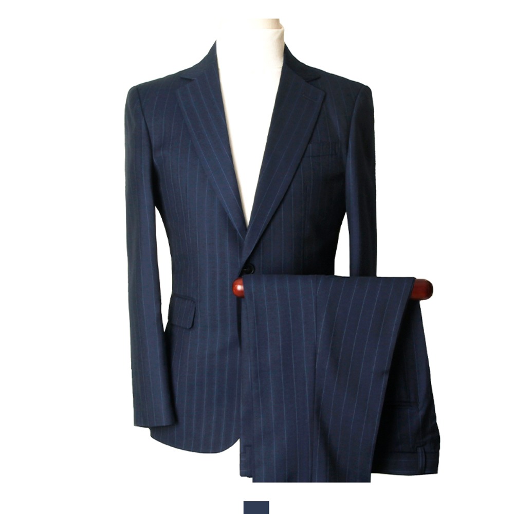 남자 네이비 스트라이프 수트 정장 세트 슬랙스 자켓 - 네이비