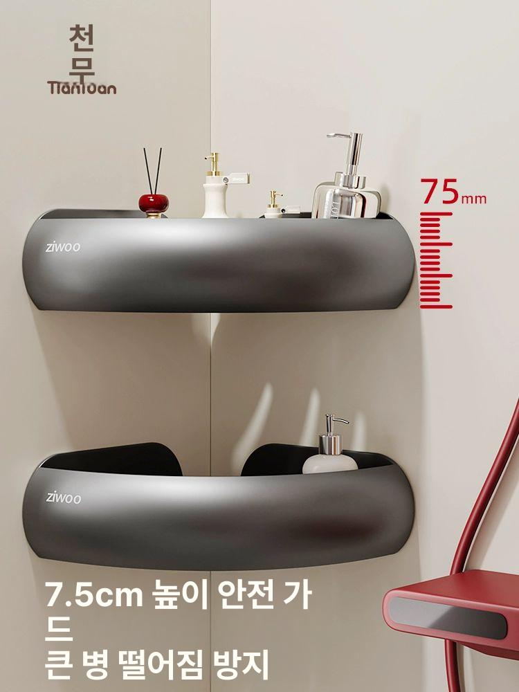 화장실 선반 삼각 벽걸이 세라믹 무타공 세면대 흡착식 회전 욕실회전 바구니 스테인리스 - 상세 이미지 5