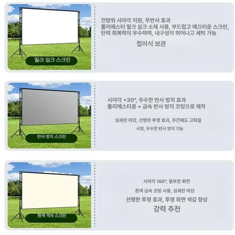 스크린 스탠드 빔프로젝터 캠핑용 롤러블 족자 천장 가정용 대형 캠핑빔 삼각대 이동형 회의용 - 상세 이미지 4