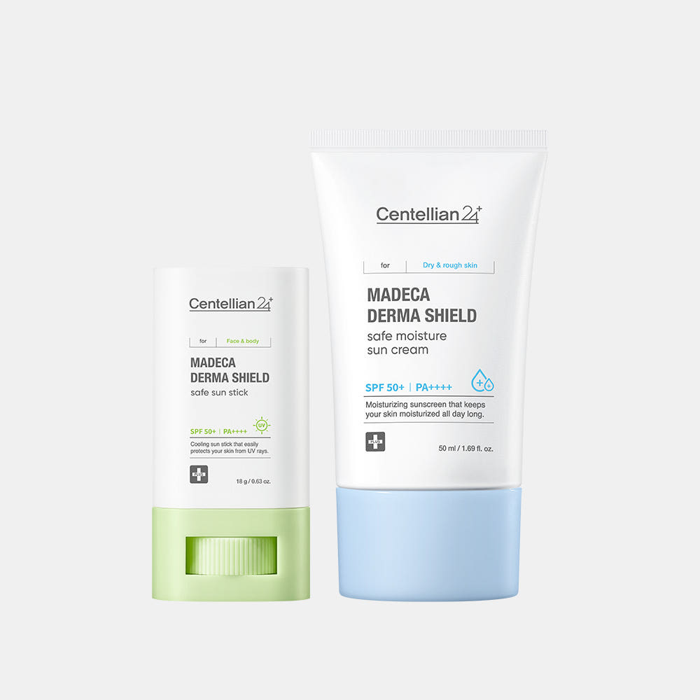 동국제약 마데카 더마 쉴드 세이프 선스틱 18g 1개 + 세이프 수분 선크림 50ml 1개+어드밴스드 1ml 7개 SPF 50+ / 자외선 차단제 끈적이지 않는 쿨링 스틱형 선크림 - 상세 이미지 2