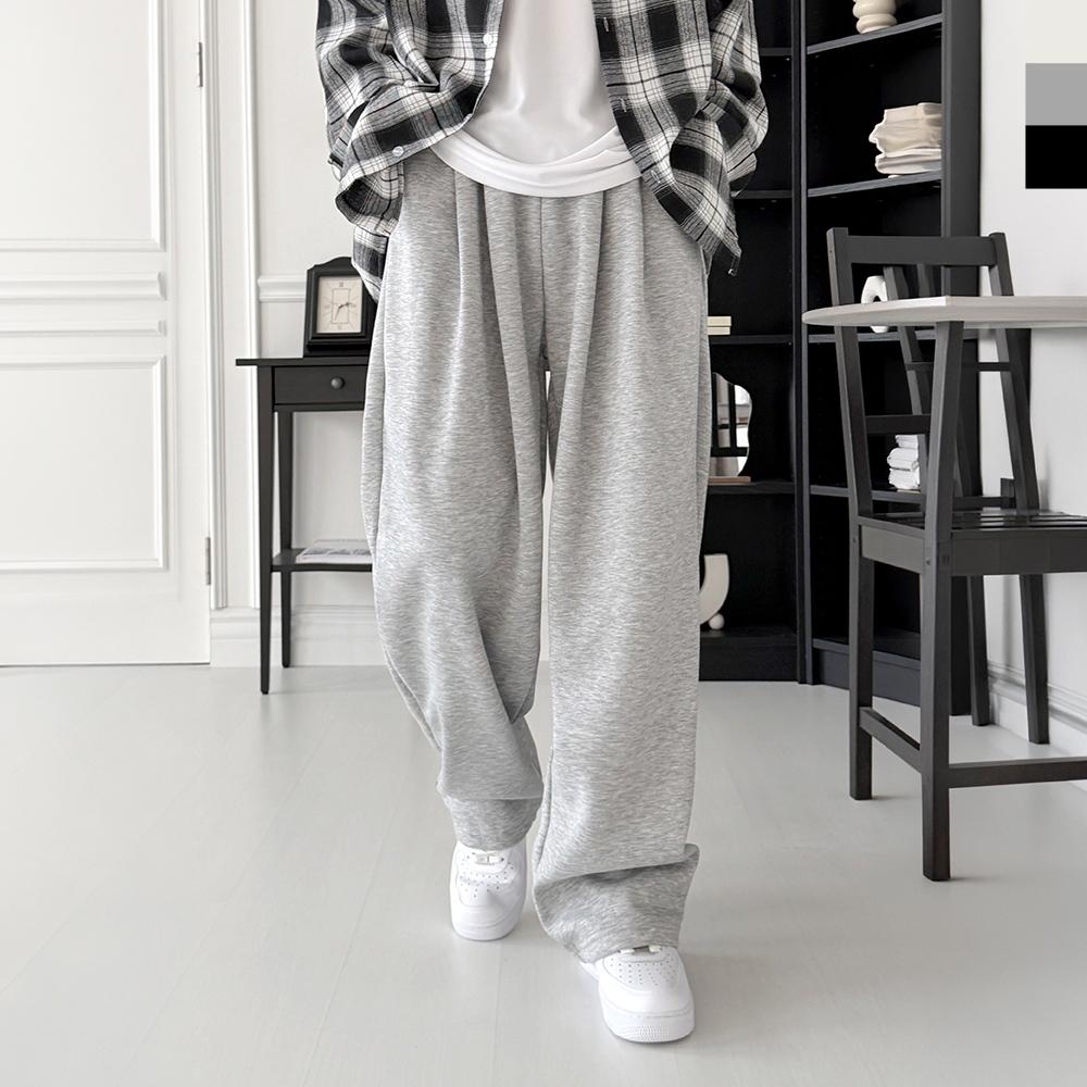 ACC 2012M 남자 베이직 핀턱 와이드 트레이닝 밴딩 팬츠 - 그레이