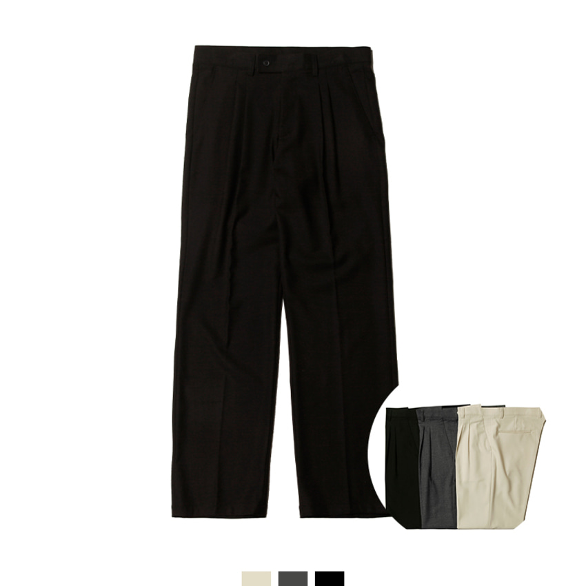 남자 투턱 와이드 슬랙스 클래식 데일리 슬랙스 - 그레이