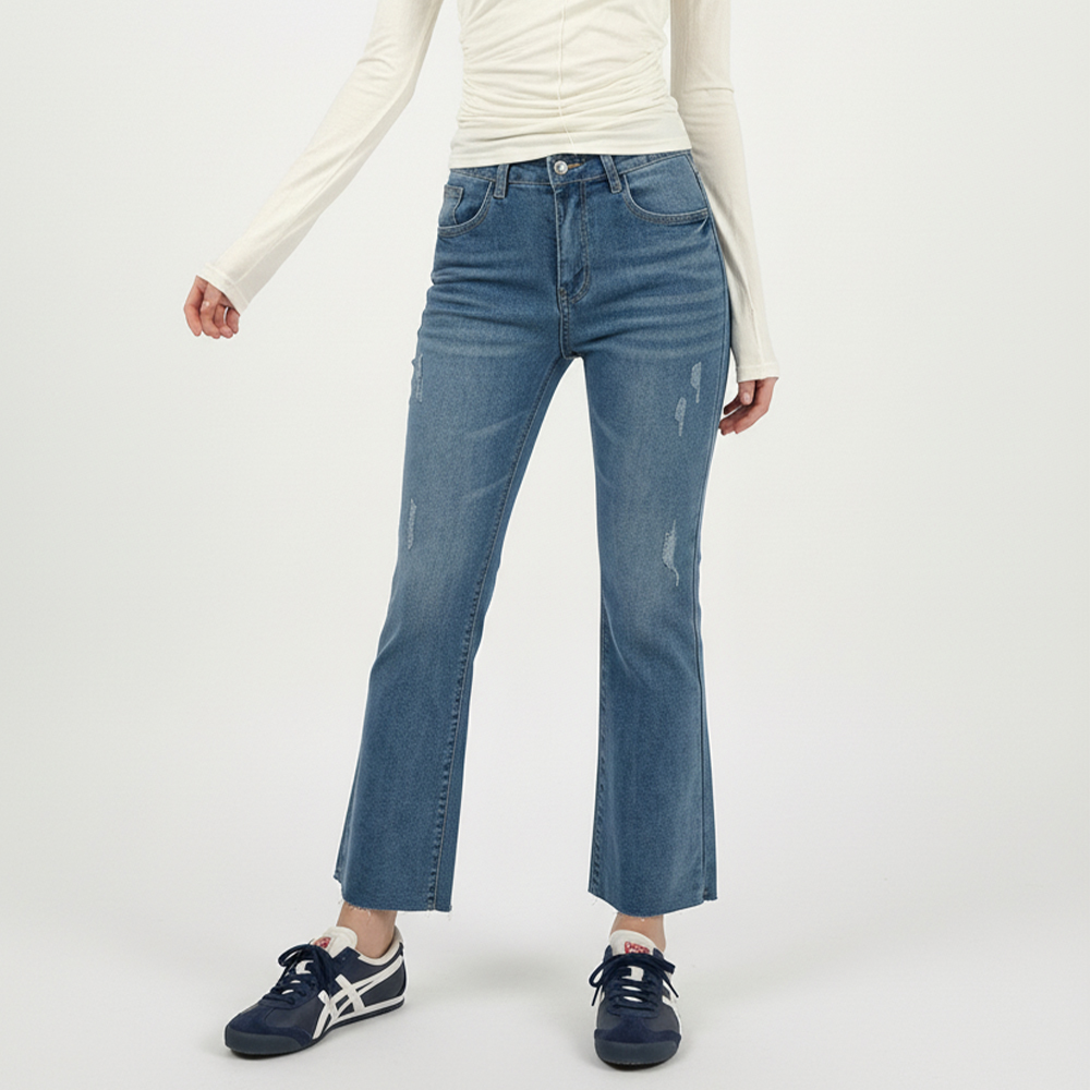 JEB-1007321 여성 빈티지 스판 부츠컷 데님 팬츠 - 블루