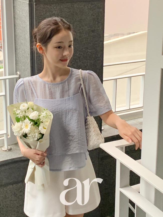 링클 뷔스티에 레이어드 블라우스 봄 스타일링 편안한 블라우스 bs8373 후기