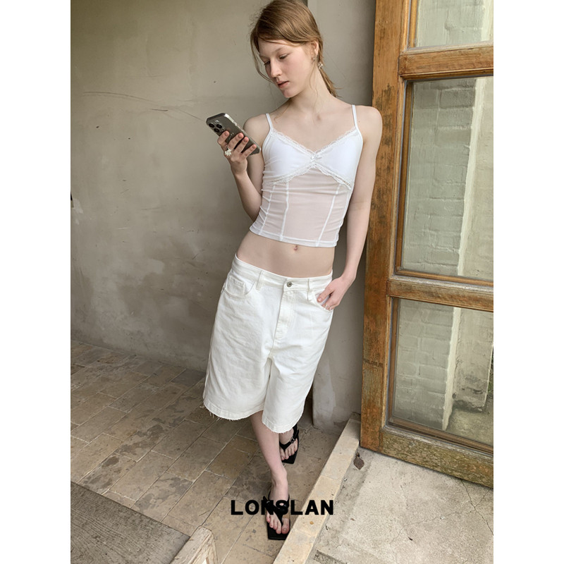 LONSLAN 론슬란 레이스나시 리본 시스루 뷔스티에 나시탑 - 상세 이미지 3