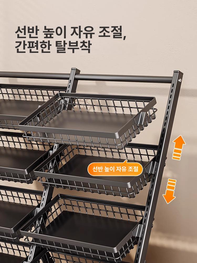 편의점 진열대 과일매대 이동식 마트 블랙 디스플레이 상품 전시대 펜트리 선반 야채 매장 - 상세 이미지 4
