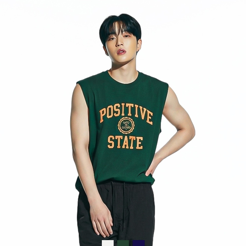 남자 민소매 티셔츠 박스핏 레터링 나시 - navy