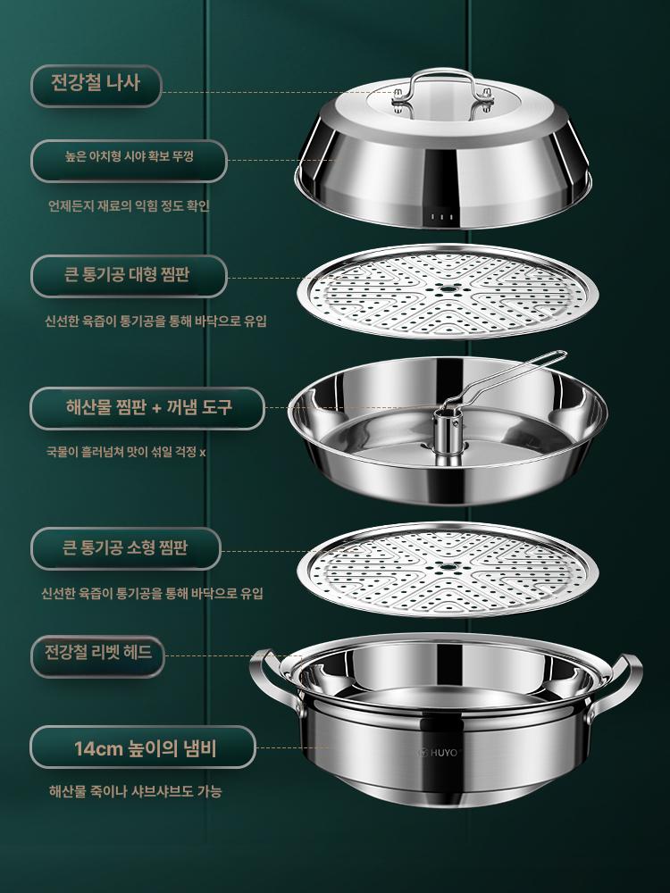 만두 찜기 보쌈 대형 찐빵찜기 만두전골 수육팬 찜통 스텐 찜채반 인덕션 찜판 찜망 대게 - 상세 이미지 5