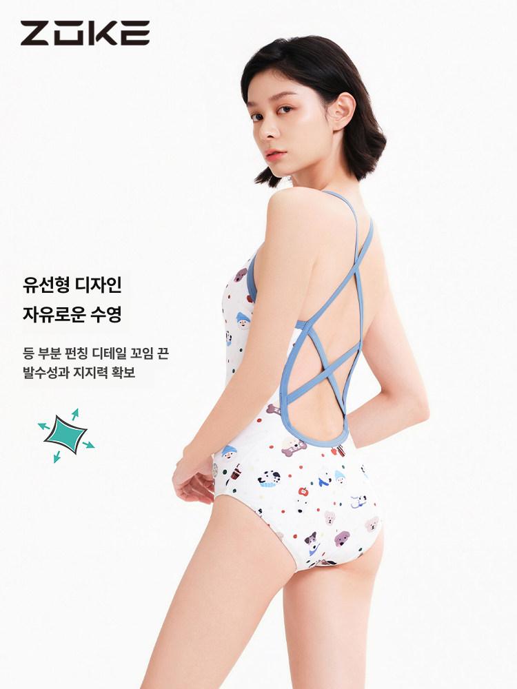 ZOKE 수영복 원피스 패턴 그린 플로럴 여성용 휴양지룩 여성 줄무늬 모노키니 정품 - 상세 이미지 4