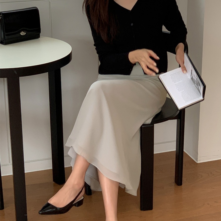 머메이드 쉬폰 레이어드 롱 스커트 이미지 8