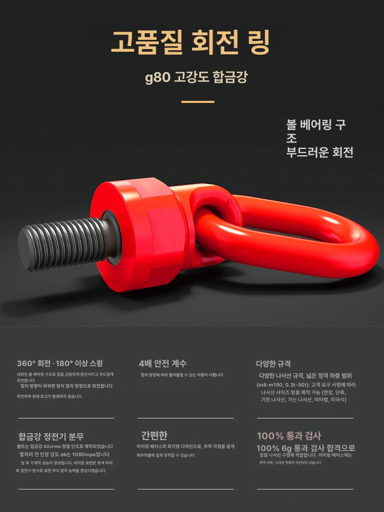 리프팅 아이볼트 고리 회전형 스크류 양중 나사 후크 회전 미터법 호이스트링 버클 체인블럭 - 상세 이미지 2