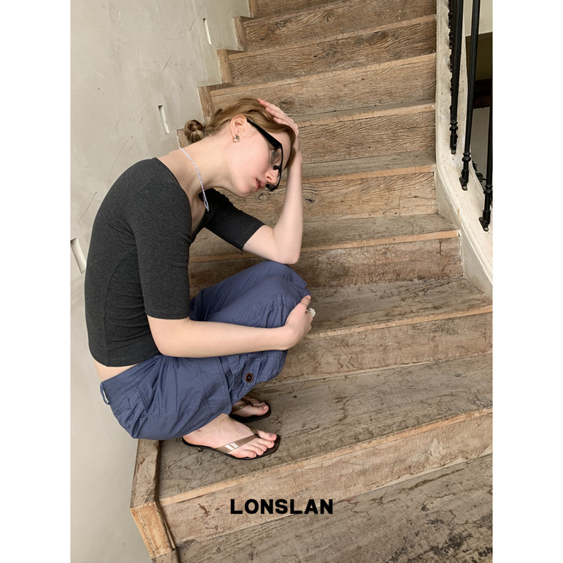 LONSLAN 론슬란 버뮤다팬츠 카고 와이드 카프리팬츠 - 상세 이미지 5