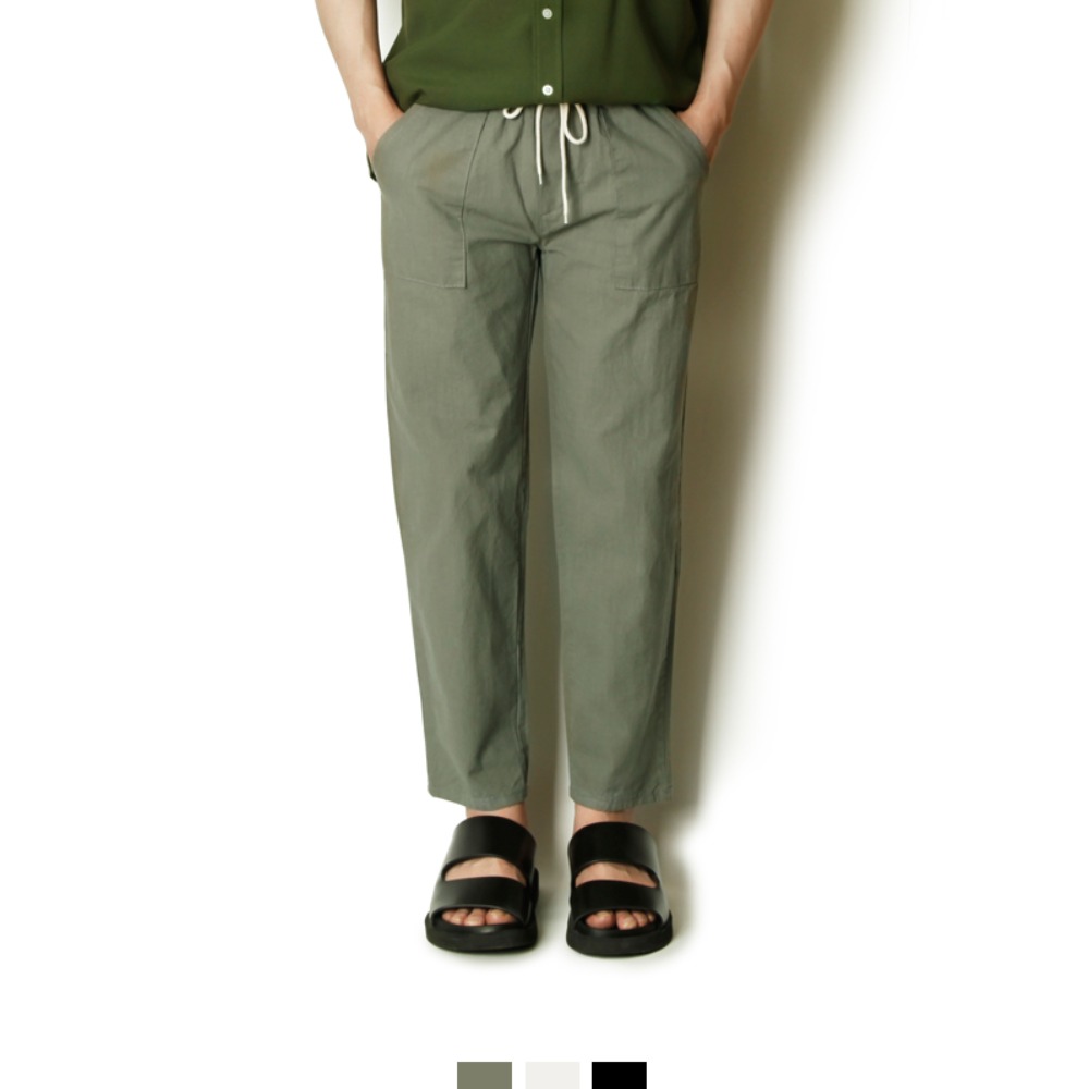 남자 밴딩팬츠 세미와이드 팬츠 남자 코튼 바지 - 카키