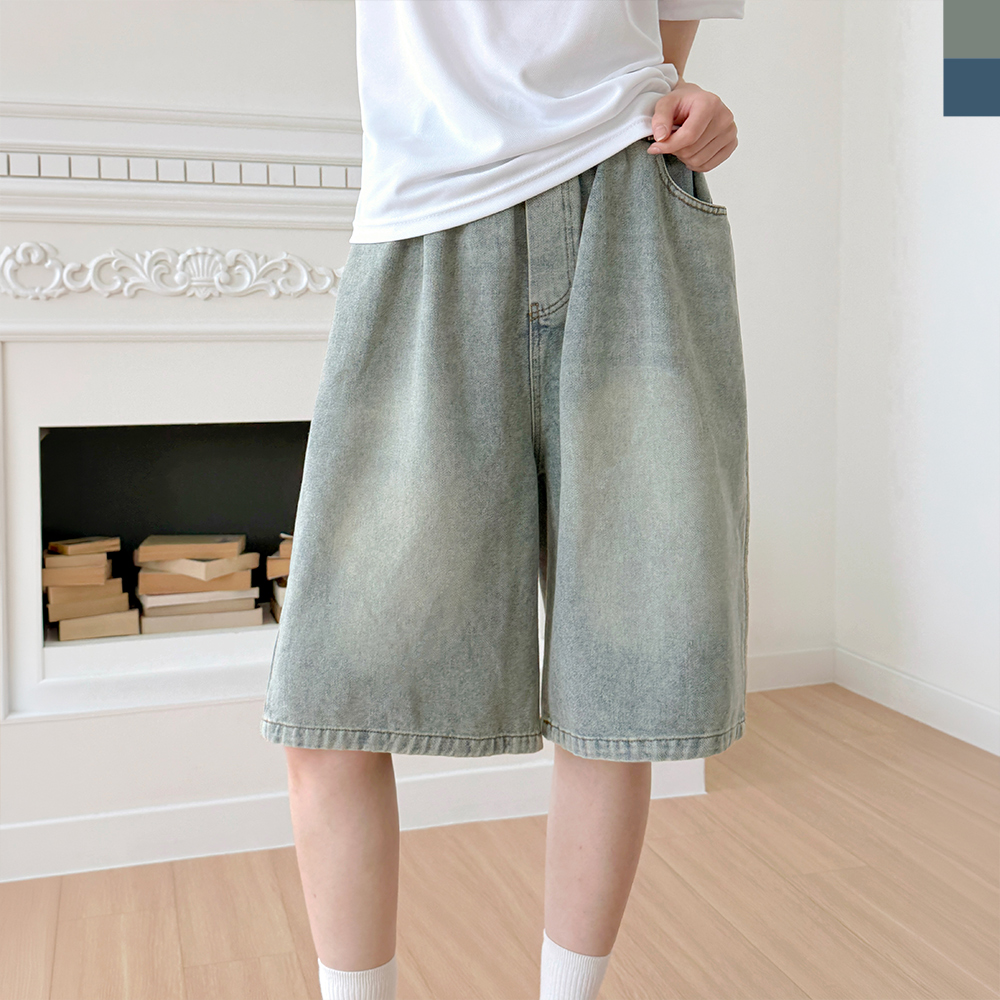 여성 심플 2컬러 워싱 데님 와이드 반바지 DJJ-ACC-2010W - 머드중청