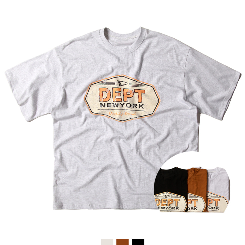 그래픽 반팔티 오버핏 스트릿 티셔츠 여름 반팔 - 라이트브라운