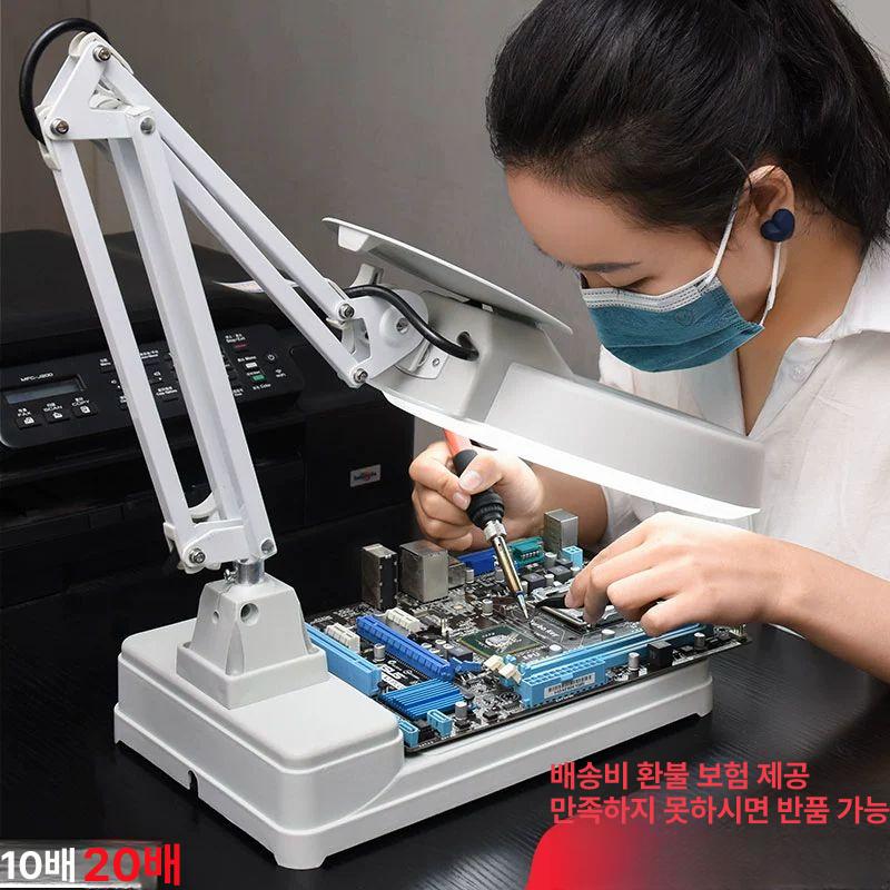 LED 확대경 스탠드 고배율 정밀 작업용 검사 납땜 라이트 탁상 휴대용 램프 블루글라스 - 상세 이미지 2