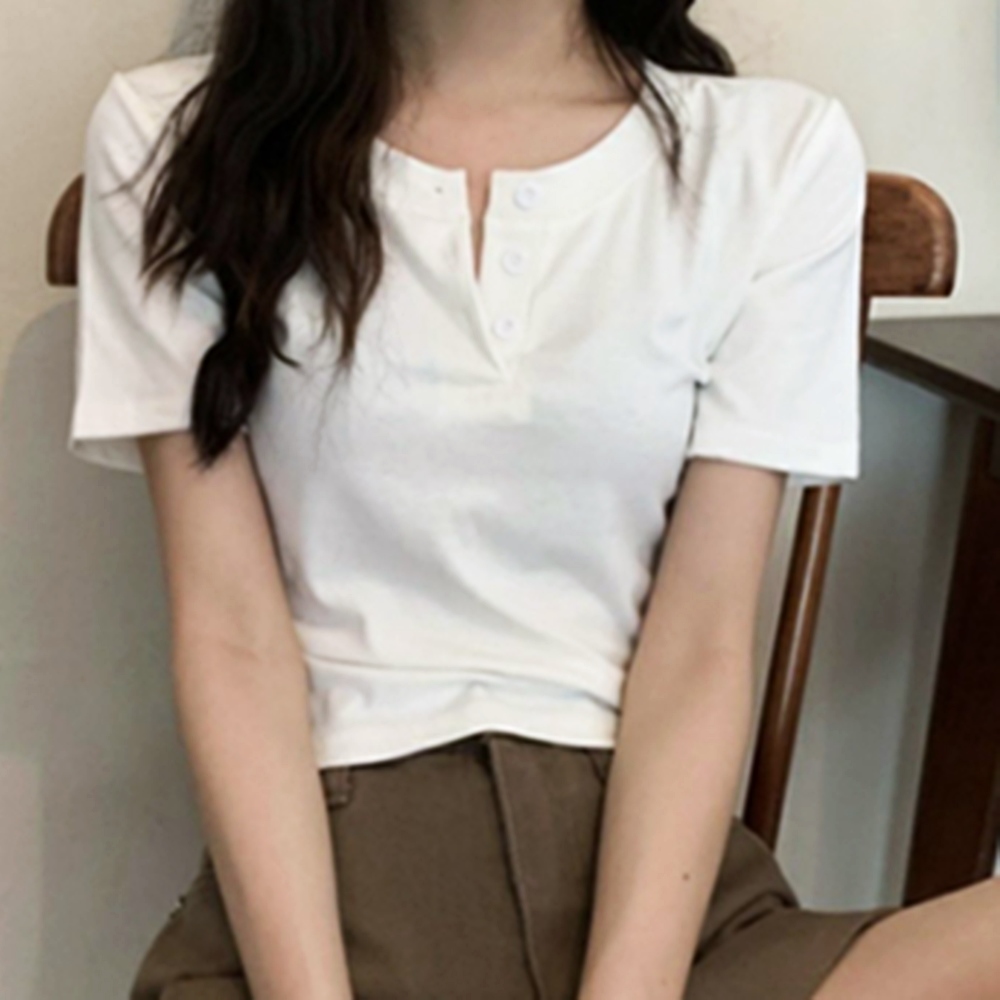 DA-1008042 버튼 캐주얼 반팔 티셔츠 - 다크그레이