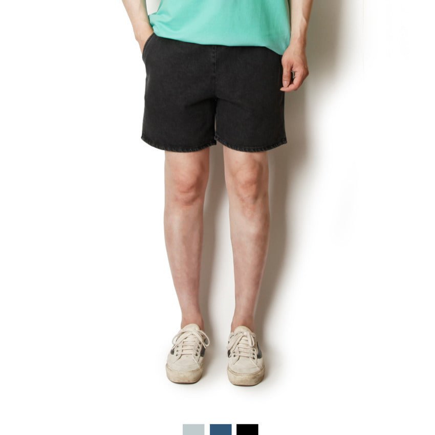 남자 밴딩 데님 반바지 여름 청반바지 스트링 데일리 팬츠 - 진청