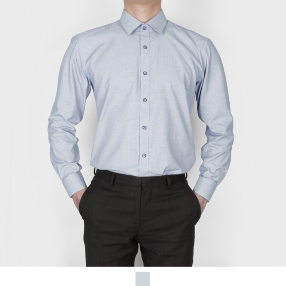 남자 소라색 패턴 셔츠 긴팔 슬림핏 정장 남방 - 소라95