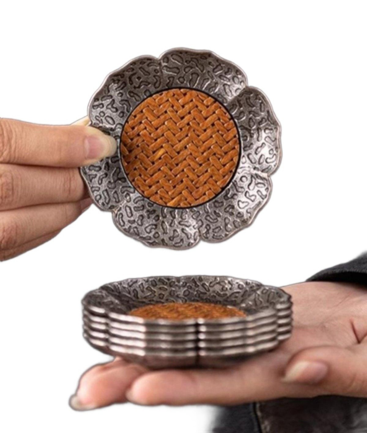 찻잔 받침대 잔받침 합금 티잔 차실 다도 골동품 코스터 티룸 찻상 인테리어 차도구 세트 - 상품 이미지