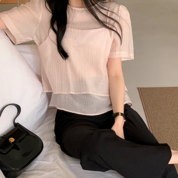 링클 뷔스티에 레이어드 블라우스 봄 스타일링 편안한 블라우스 bs8373 후기