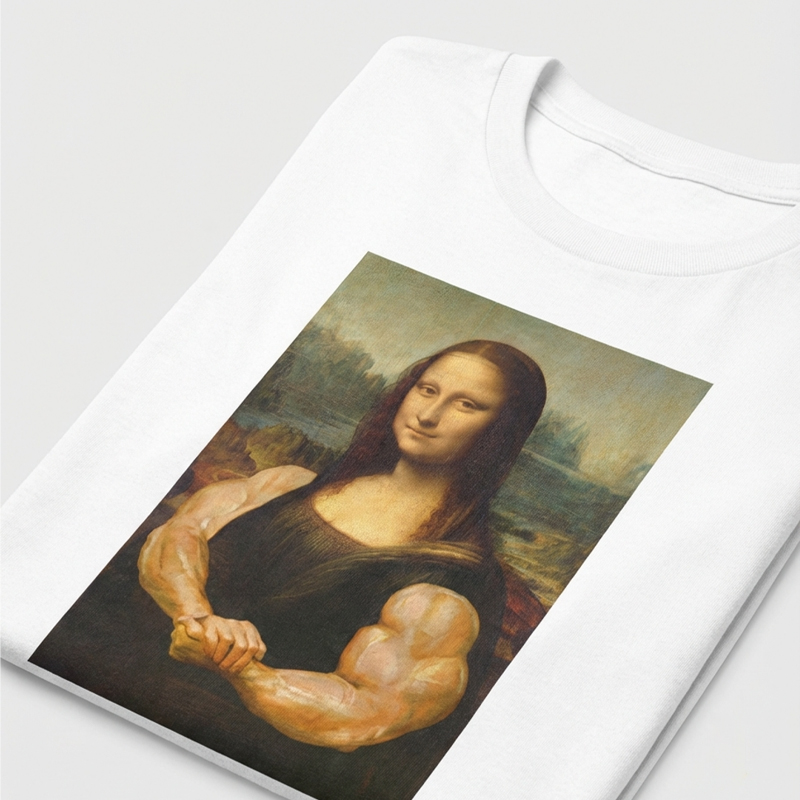 헬창 모나리자 티셔츠 킹받는 선물 쓸모없는 쓸데없는 재미있는 웃긴 옷 - 블랙