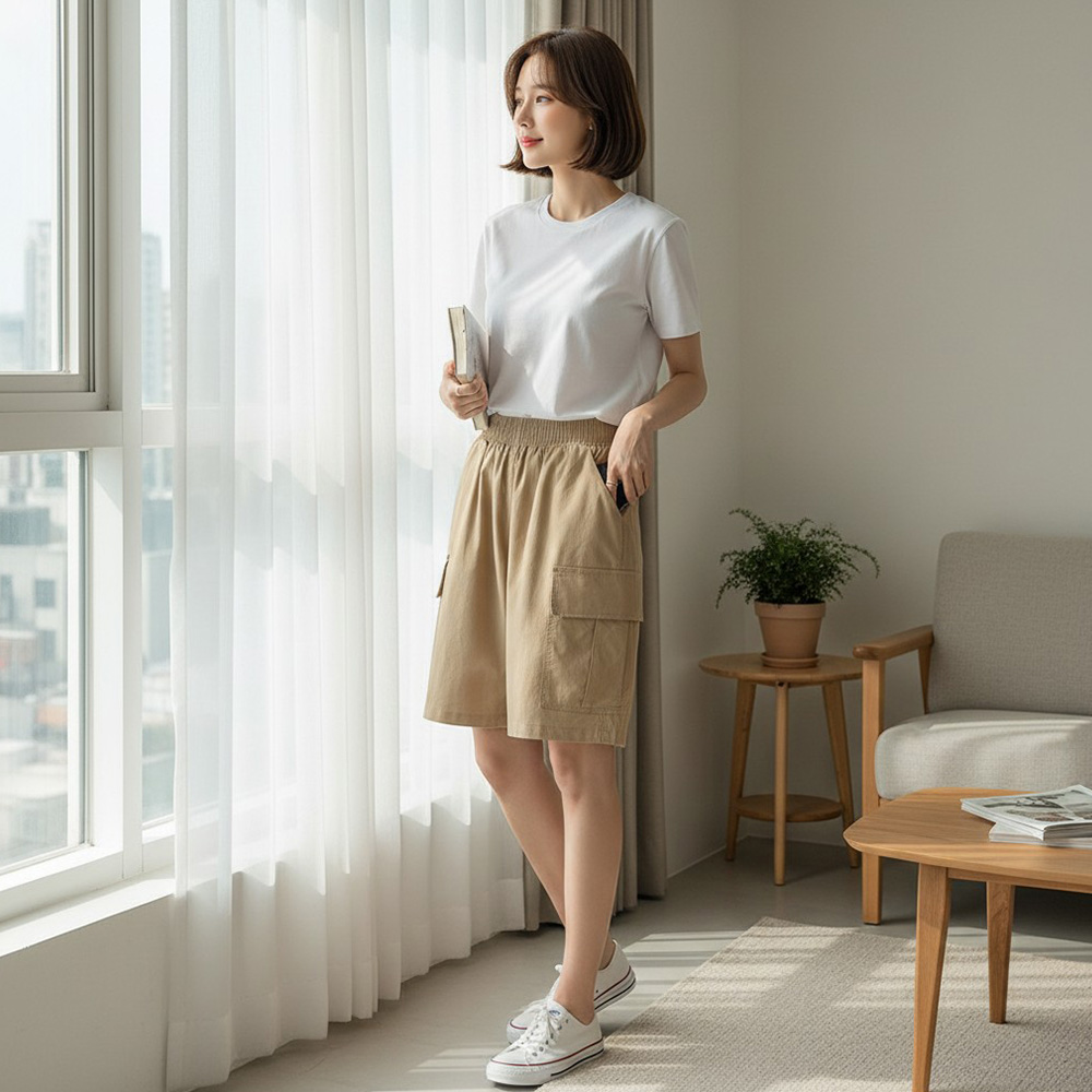 SD-262033 버뮤다 반바지 카고 벌룬 벨코츠 - 검정