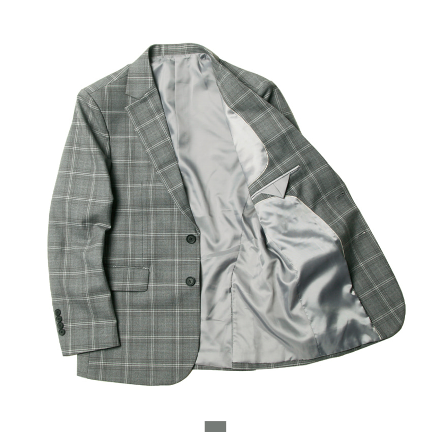 남자 그레이 체크 수트 정장 세트 슬랙스 자켓 - 그레이 체크