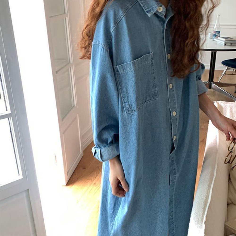 데님 셔츠원피스 루즈핏 캐주얼 롱원피스 - dark_gray
