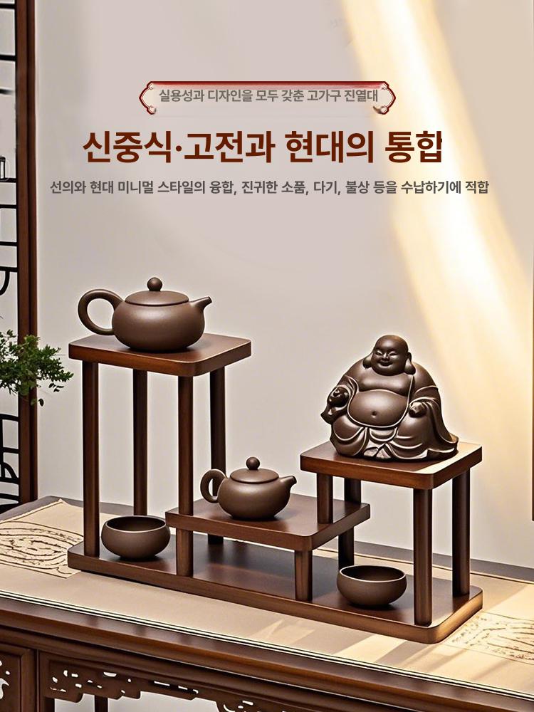 찻잔 다기 거치대 3단 다관 보관대 스탠드 정리대 컵 원목 수납 홀더 퇴수 건조대 호두색 이미지 7