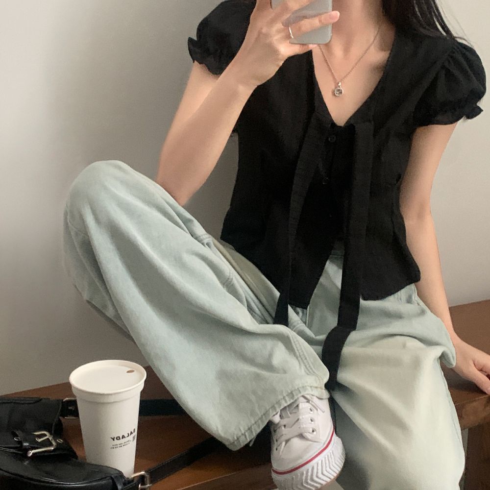 핀턱 퍼프 리본 블라우스 JSD-1007899 - 화이트