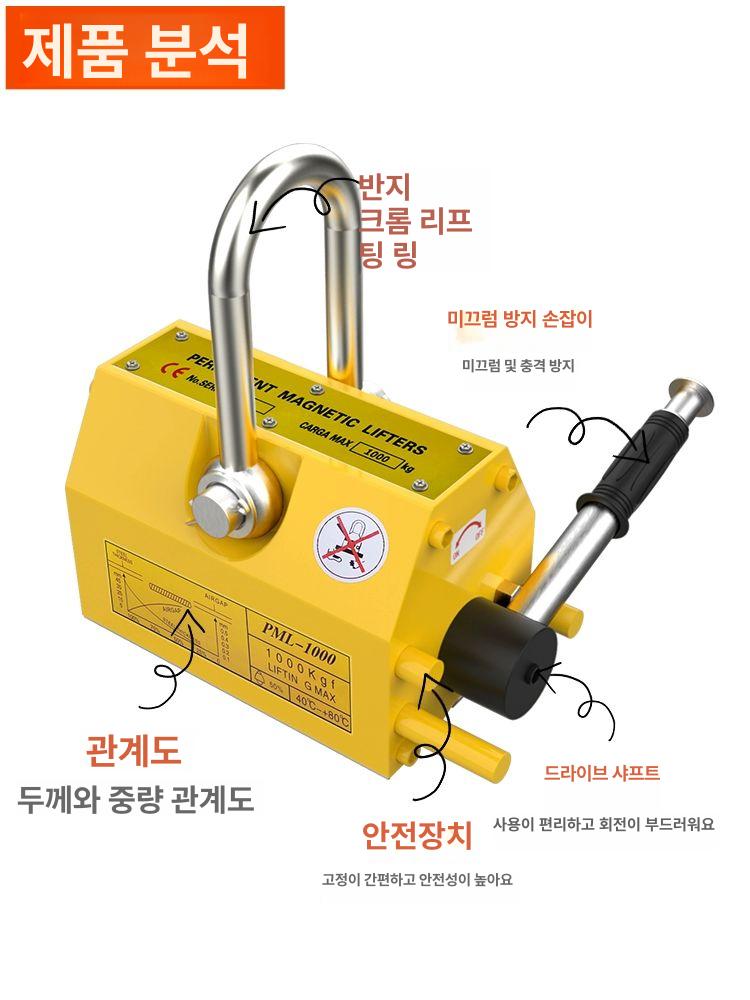 자석 클램프 리프트 이송 크레인 철판 마그네틱 인양 최대하중 흡착 강한 핸드 하중 - 상세 이미지 5