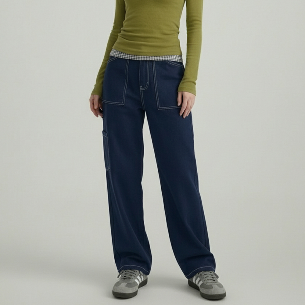 JEB-1007374 스티치 카펜더 여성 세미 와이드 데님팬츠 - 네이비