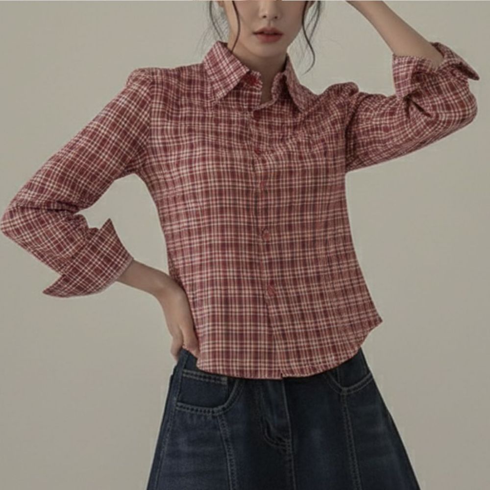 슬림 체크 카라 셔츠 HPC-1007866 - 네이비