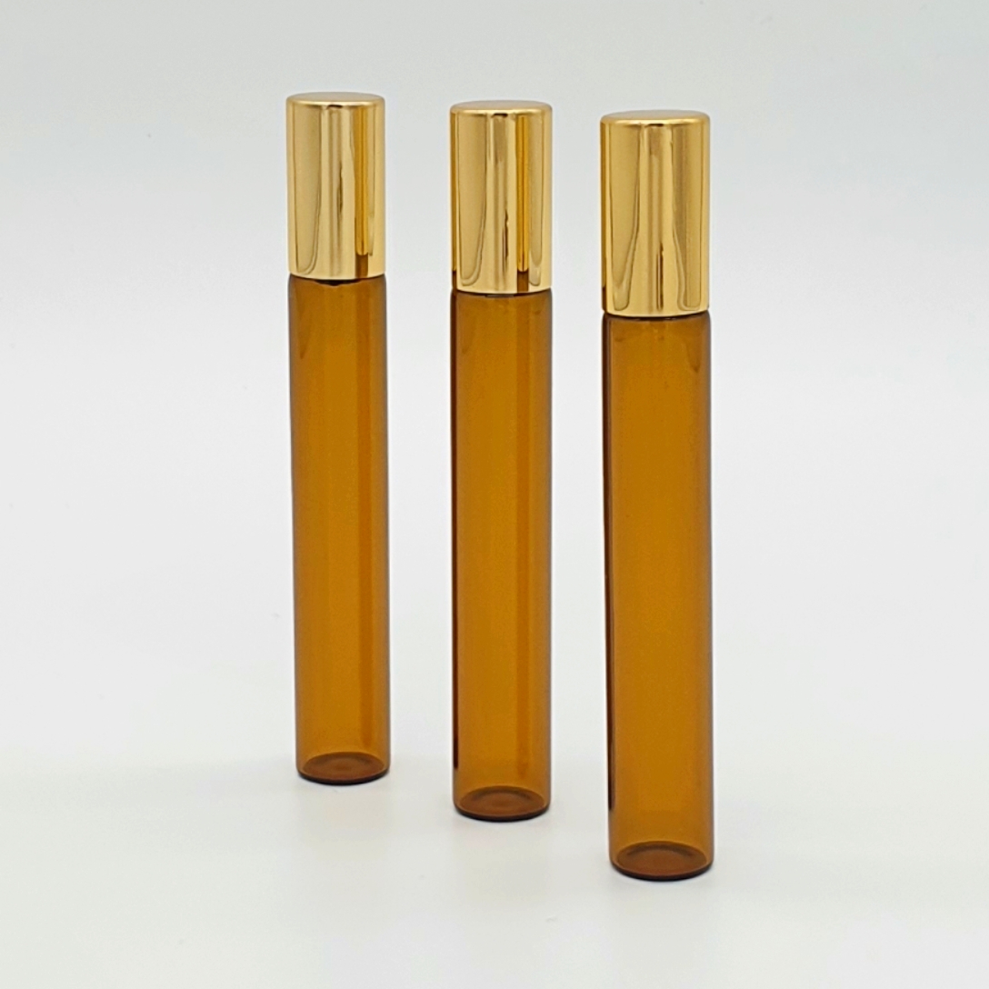 휴대용화장품정리 갈색유리여행용롤링볼공병 금색뚜껑소분용마사지공병 10ml 3개 - 상품 이미지