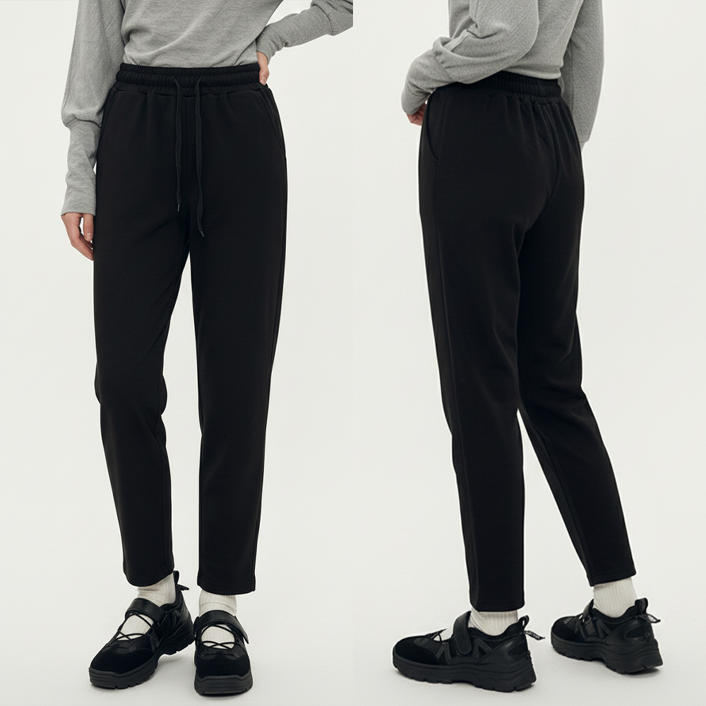 여성 하이웨스트 블랙 슬림 일자 밴딩 팬츠 - 블랙