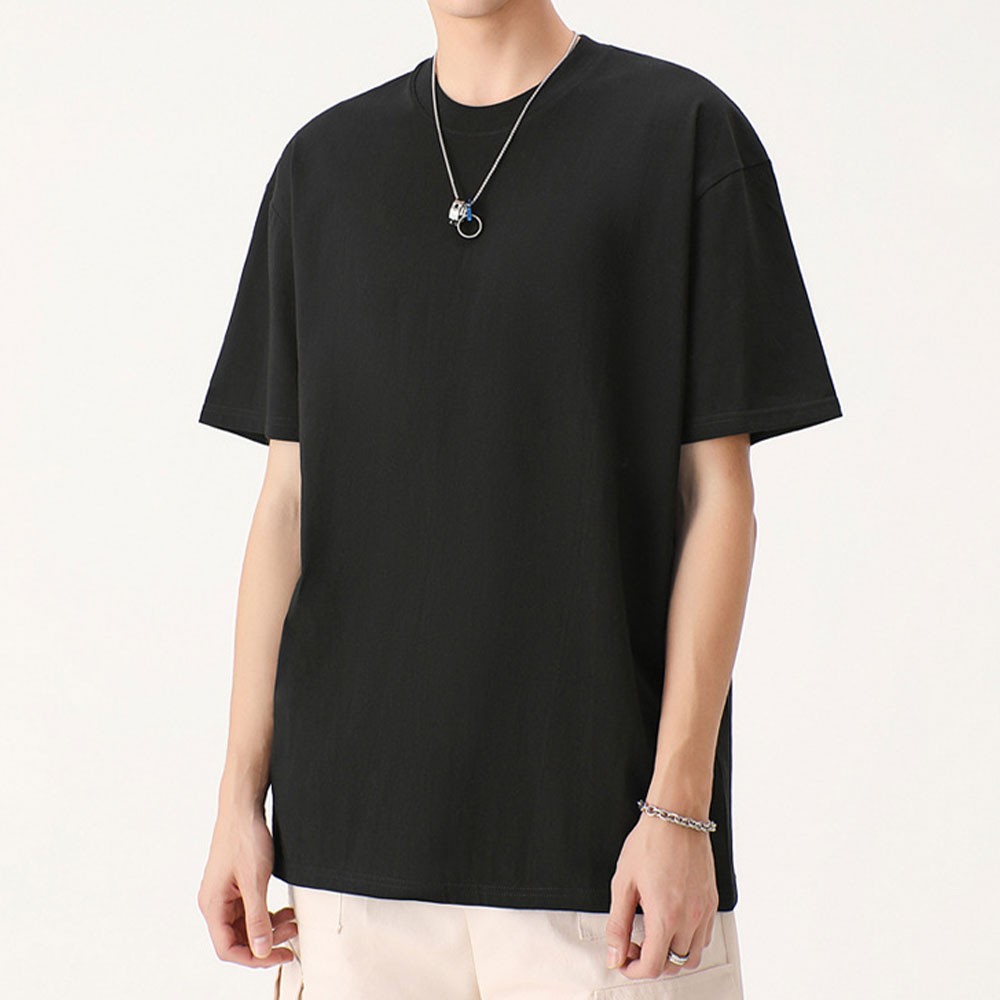 비침없는 루즈핏 블랙 무지 반팔 면 티셔츠 LM-0897