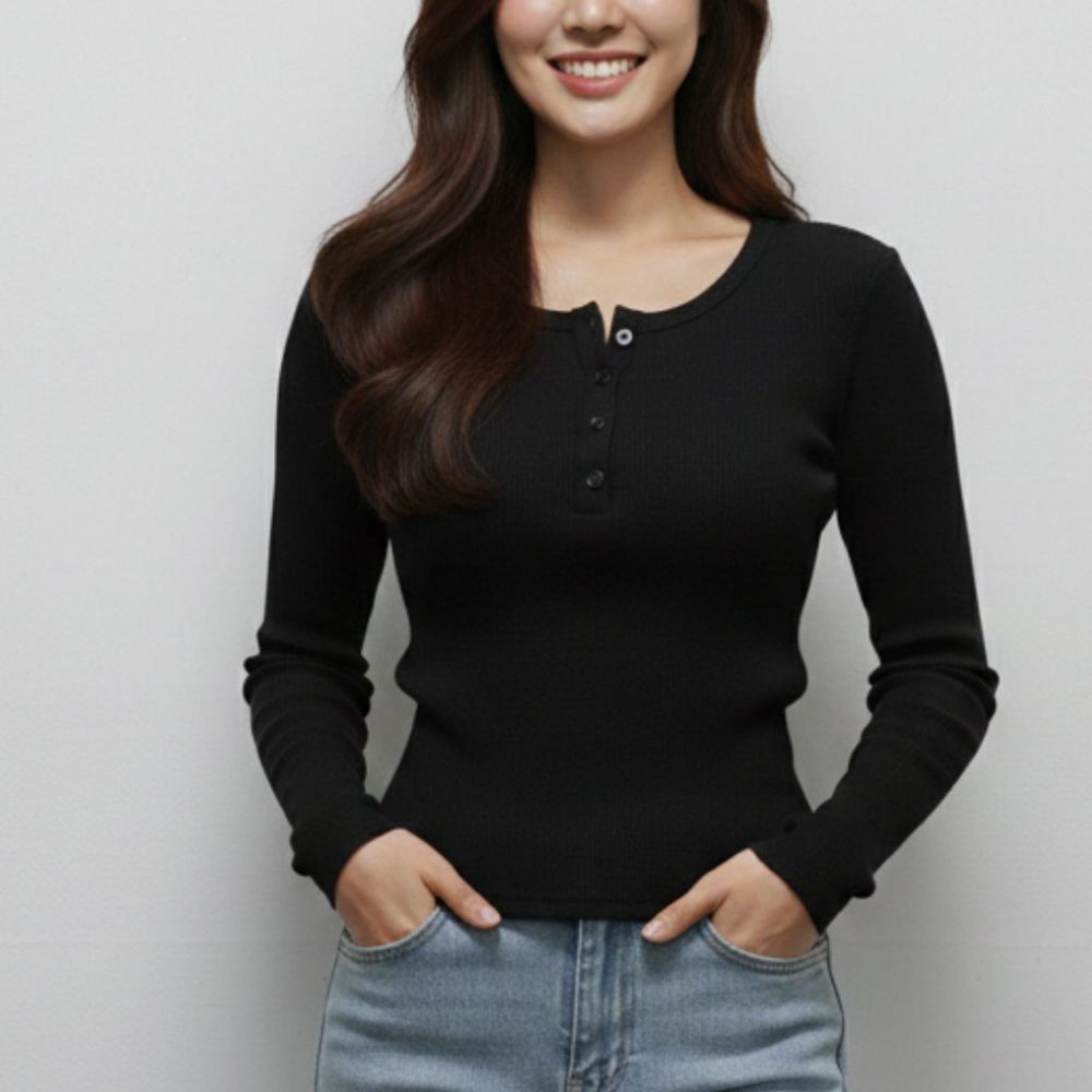 골지 크롭 긴팔 티 HPC-1007873 - 화이트