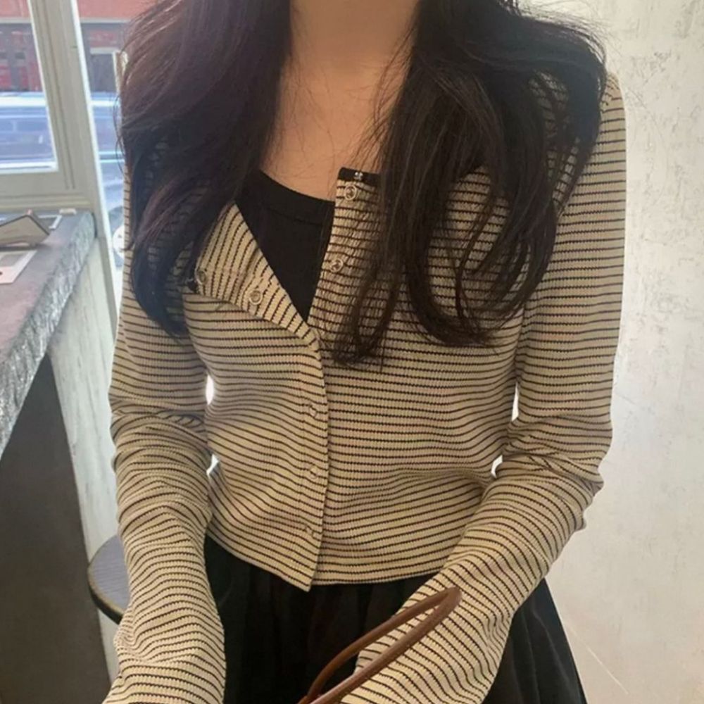 슬림 스트라이프 가디건 HPC-1007856 - 블랙