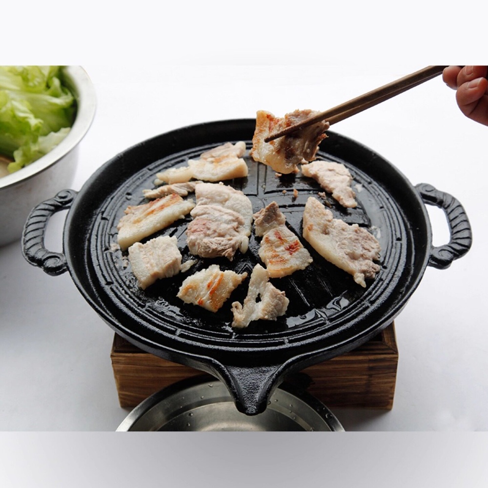 숯불 숫불 양고기 삼겹살 소고기 구이용 두꺼운 고급 통 무쇠 주물 원형 불판 철판 그릴 - 상세 이미지 3