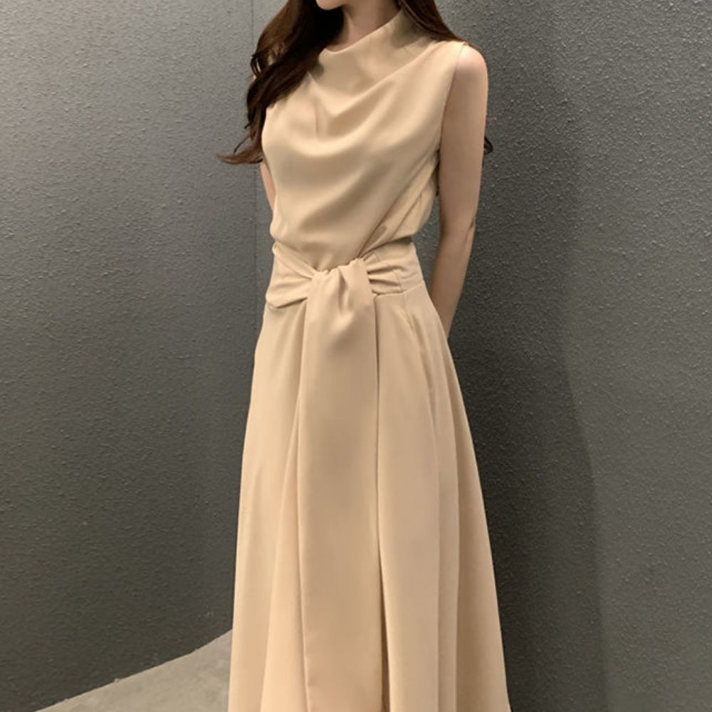 UJS-075 스트링 허리끈 민소매 롱원피스 - 네이비