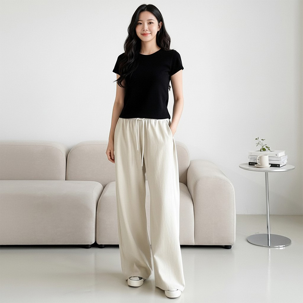 남녀 벨젠 사이드턱 스트링 와이드 면바지 SD-262034 - 차콜