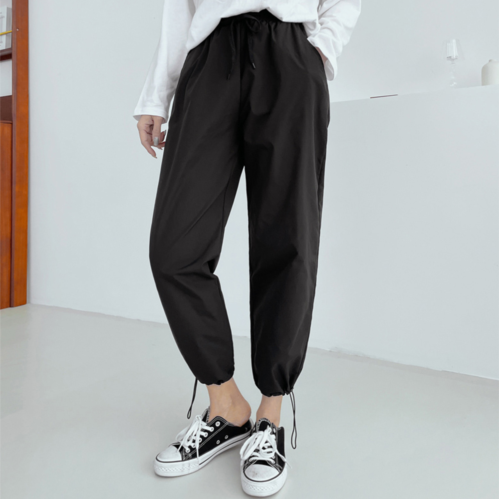 여성 켄티모 밴딩 바스락 밑단조절 팬츠 조거바지 - 블랙