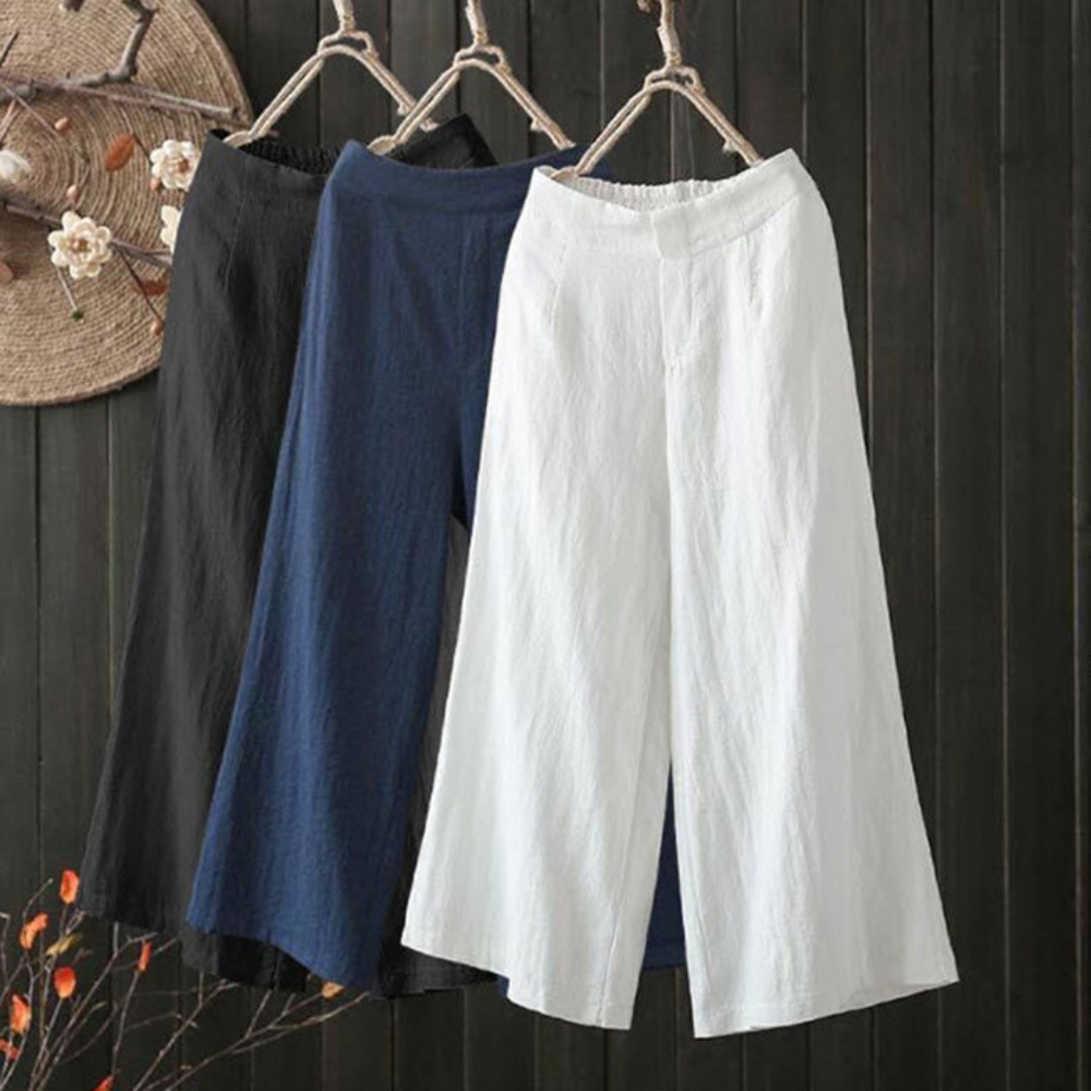 여성 와이드 편한 바지 부츠컷 린넨 팬츠 - 3컬러 - 블랙