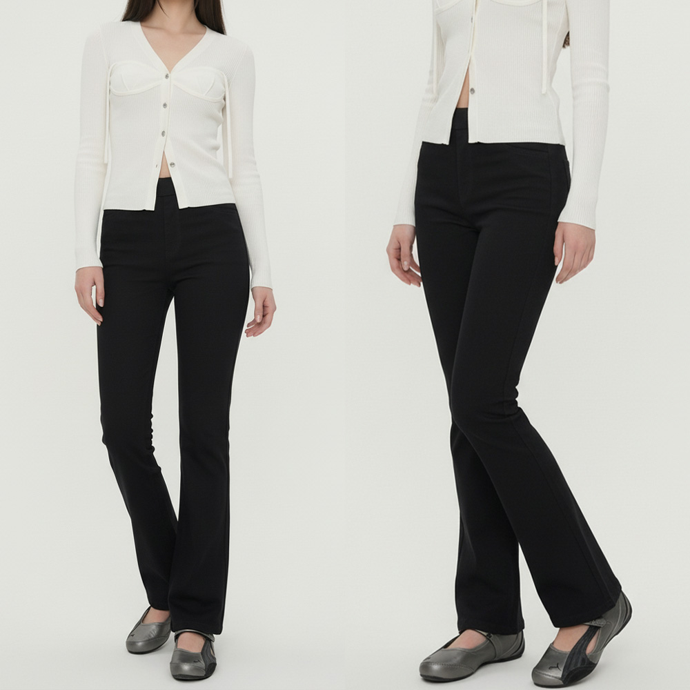 여성 라인핏 스판 허리밴딩 부츠컷 팬츠 JEB-1007330 - 블랙