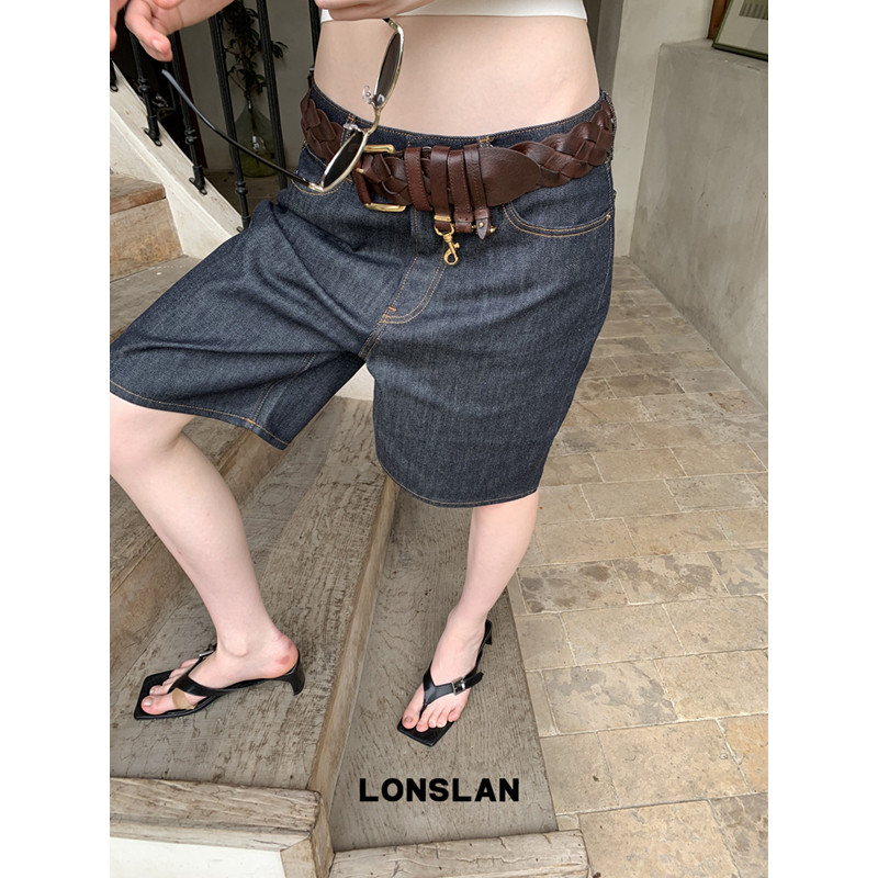 LONSLAN 론슬란 버뮤다팬츠 와이드 카프리 여성 데님 청바지 데님 반바지 이미지 6